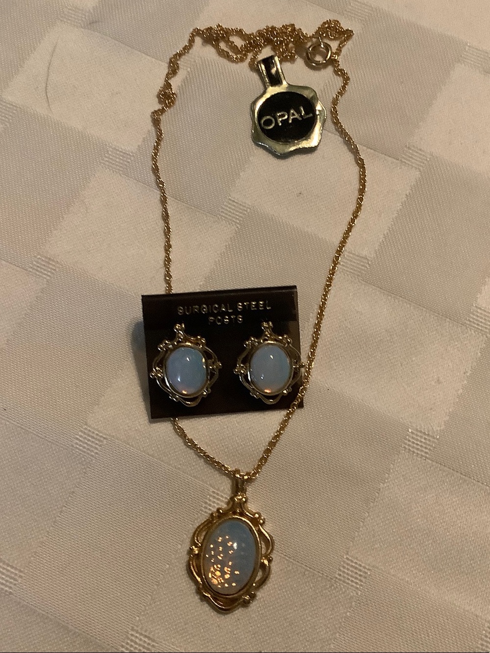 Opal Gold-Tone Pendant Necklace and Stud Earrings Set